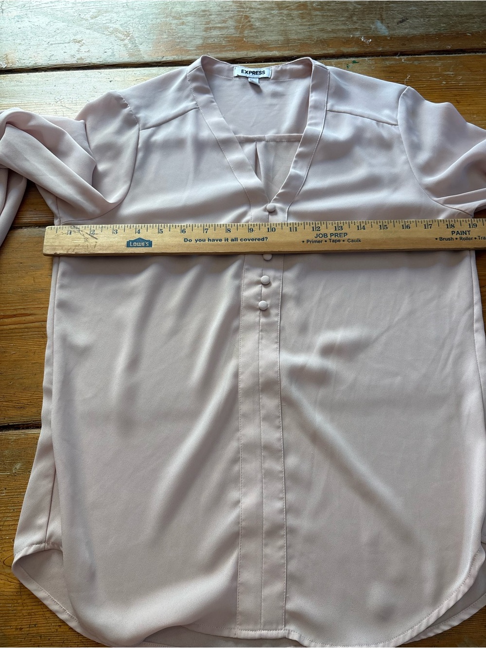 Express Women's Small Blush Pink V Neck Blouse Covered Button Long Sleeve - Picture 8 of 11